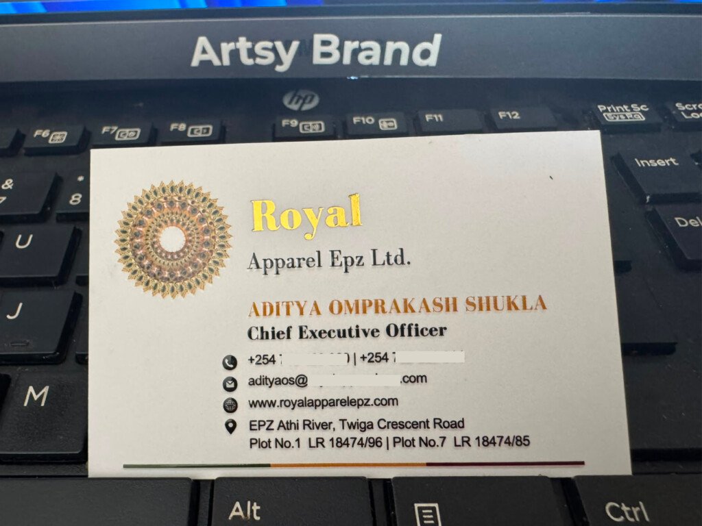 Premium debossed business cards printed by Artsy Branding in Nairobi, Kenya
