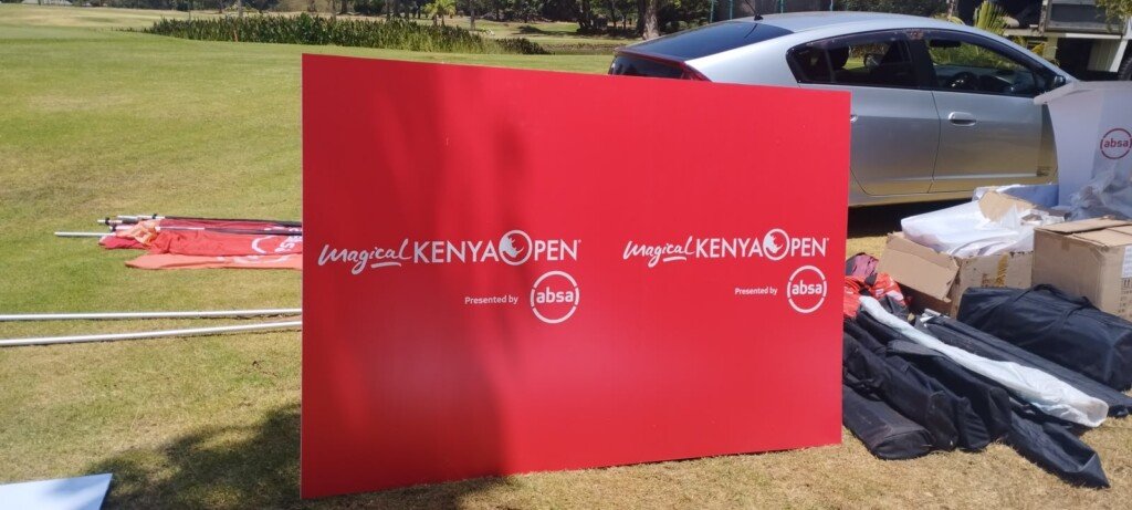 Custom branded event signage for an outdoor golf tournament in Nairobi, Kenya
