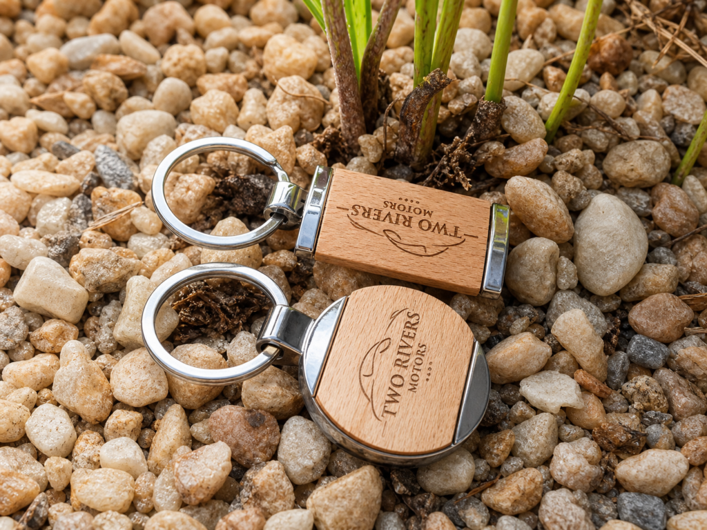 Custom wooden key holder laser engraved with a company logo in Nairobi, Kenya