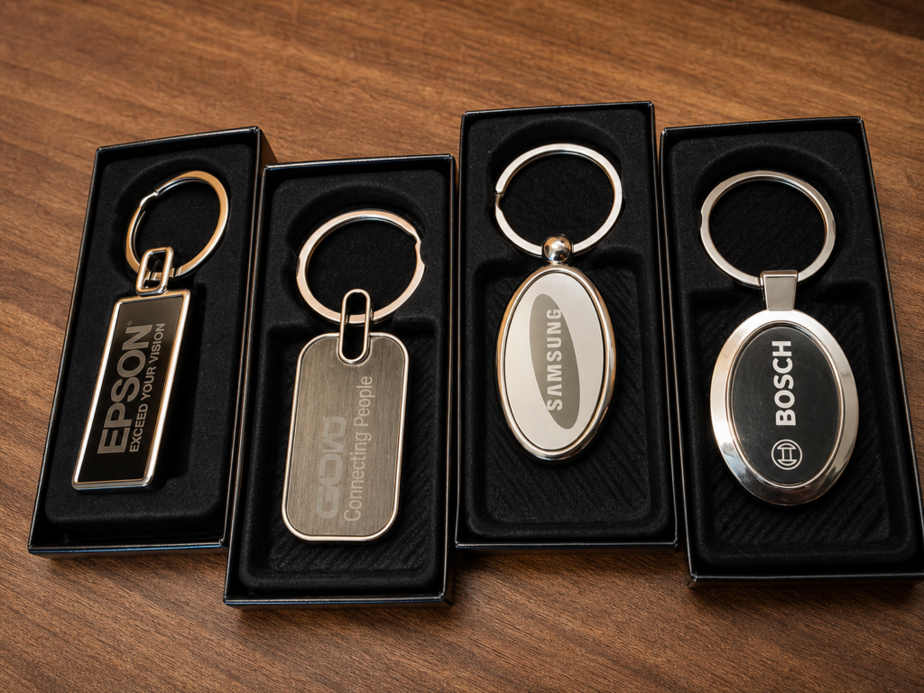 Custom polished metal key holder laser engraved with a company logo in Nairobi, Kenya