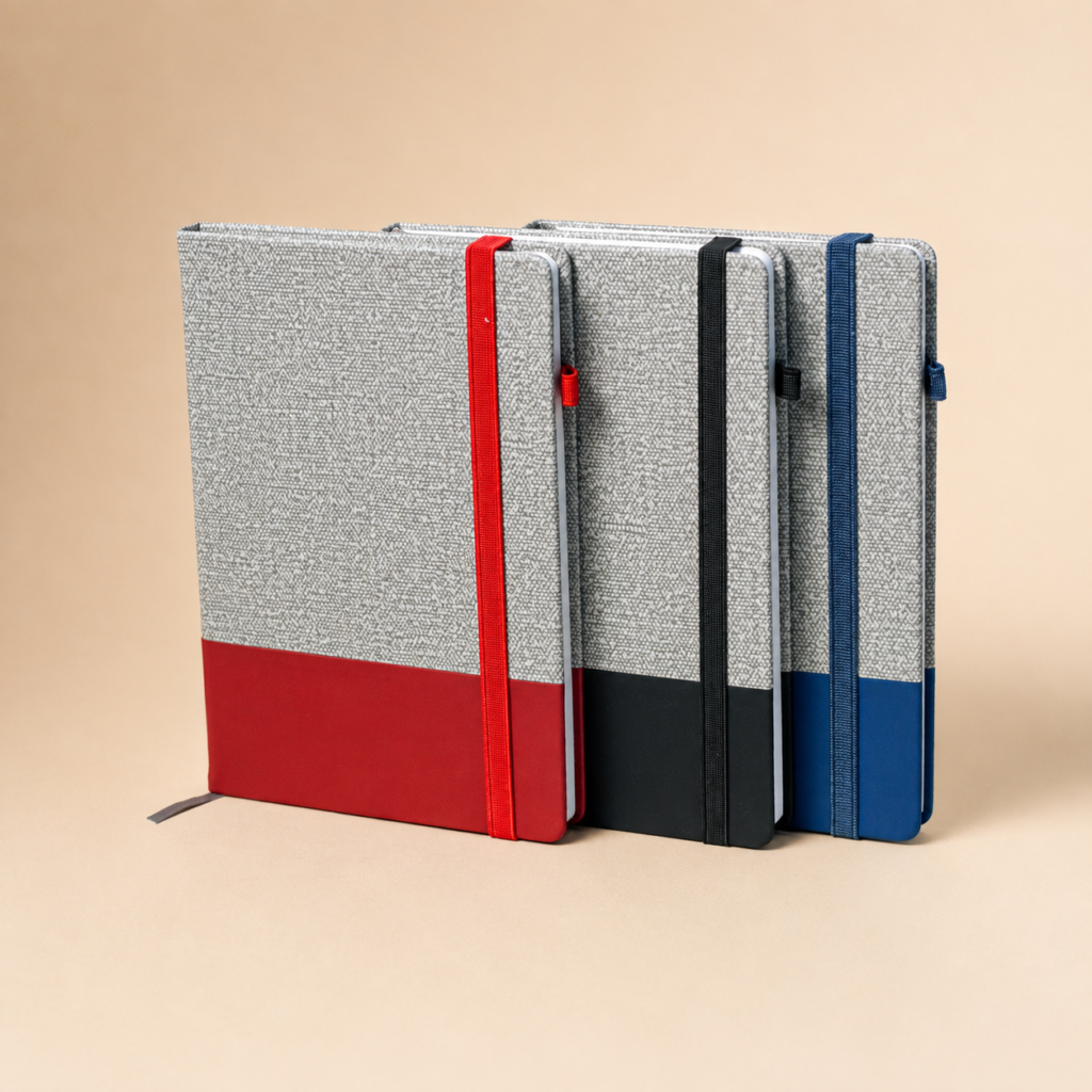Branded A5 Textured Hardcover Notebook with Elastic Band