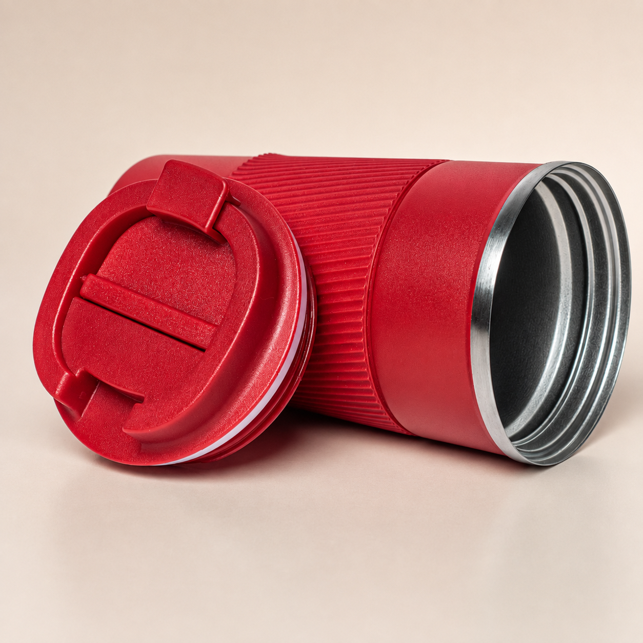 Red Java Travel Mug with Lid Removed