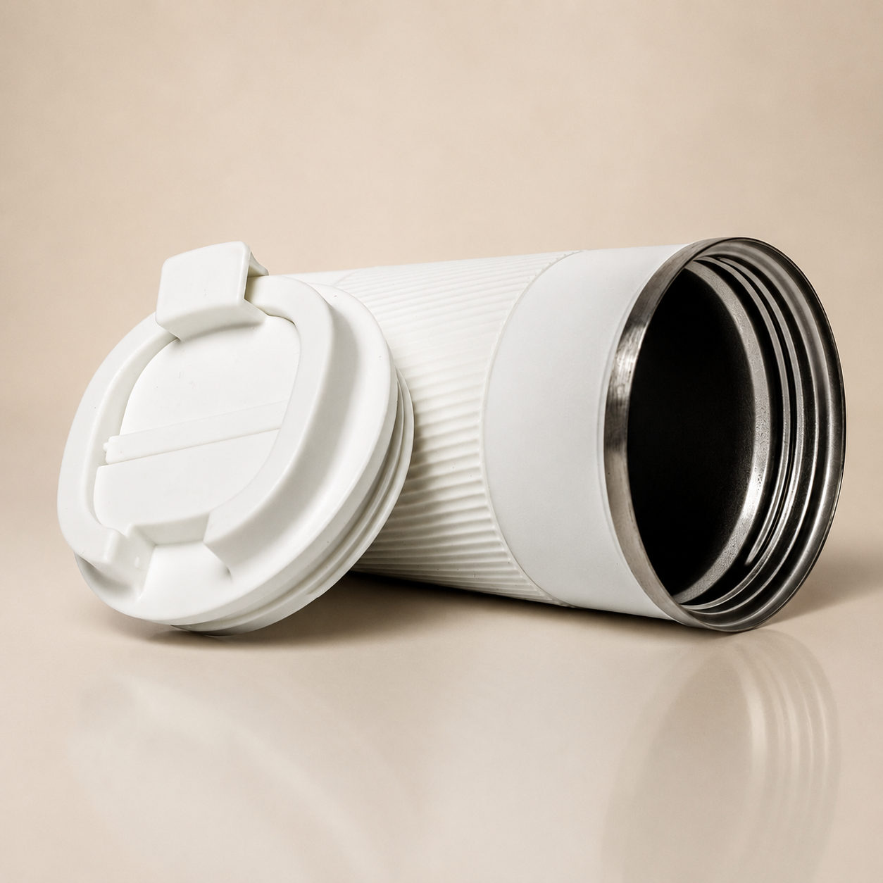 White Java Travel Mug with Lid Removed