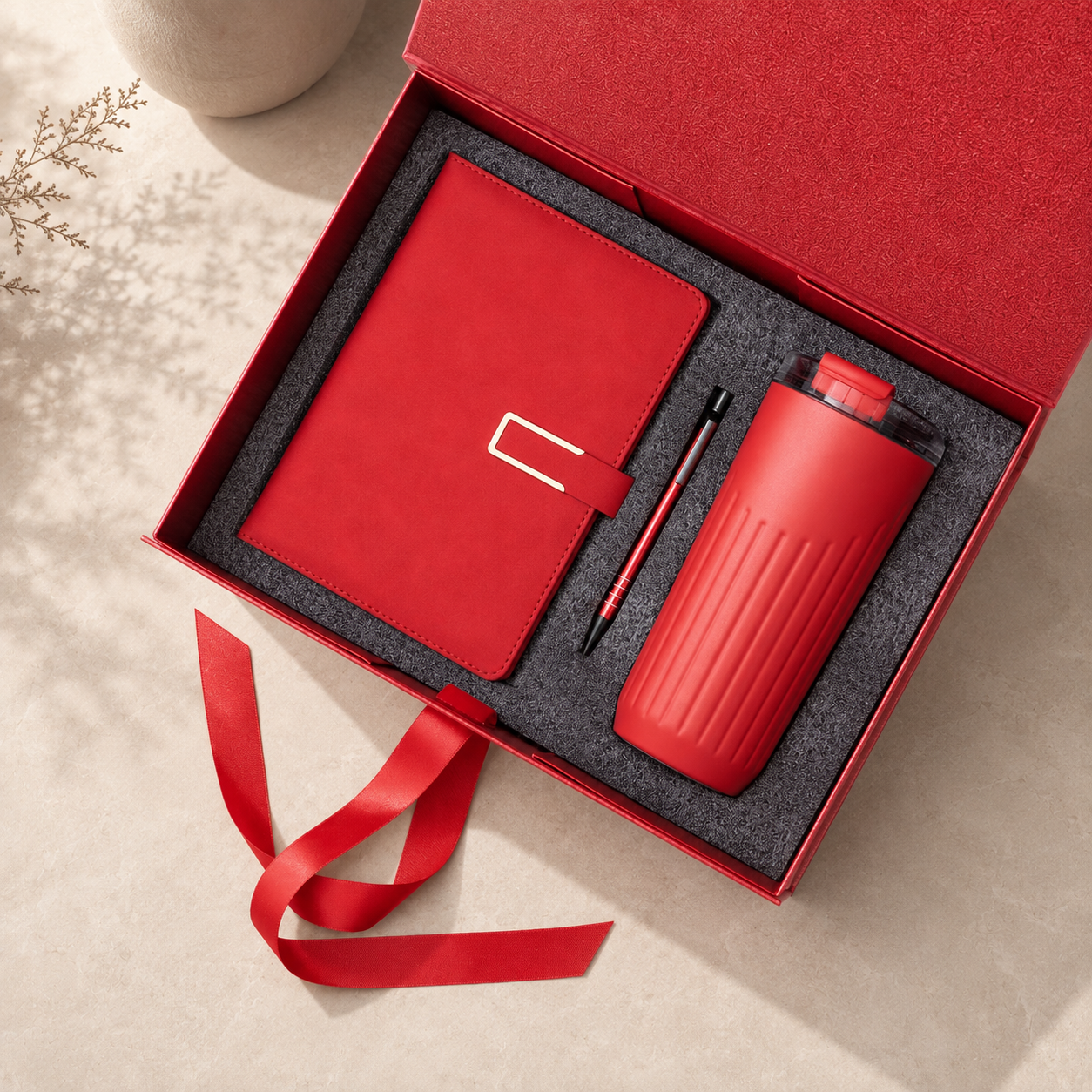 Red Sleek Notebook and Tumbler Gift Set