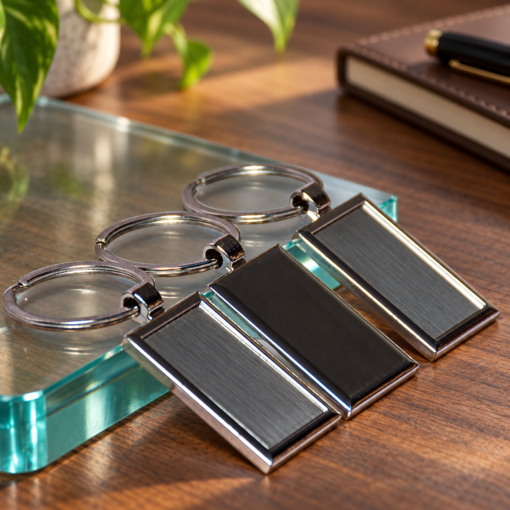 Rectangular Silver Metal Keyrings