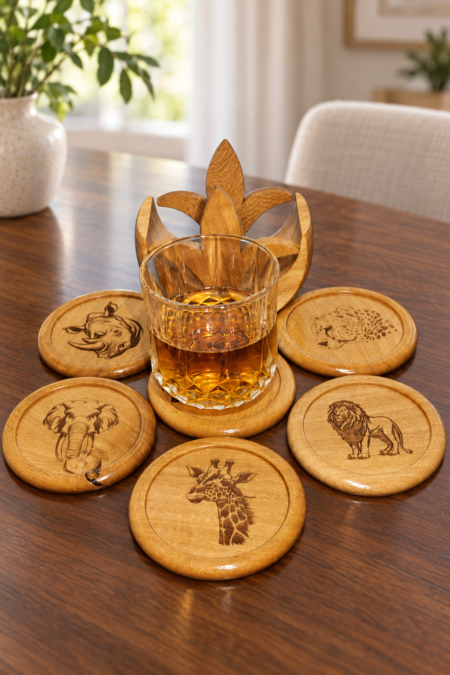 Wooden Wildlife Coasters with Holder