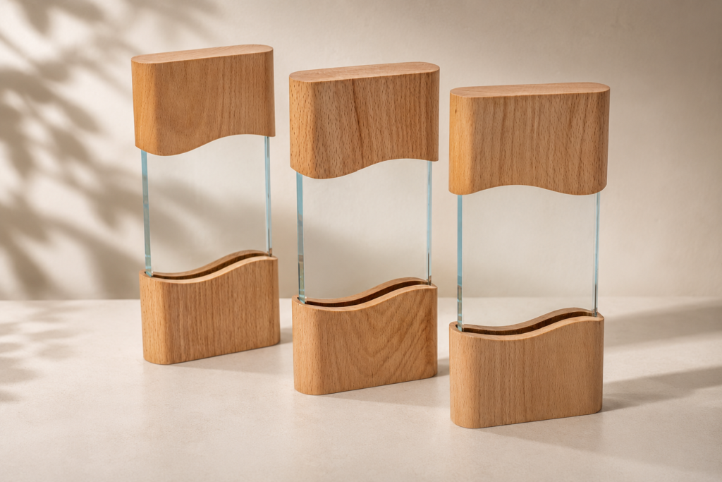 CR004 Crystal Awards with Wooden Top and Base