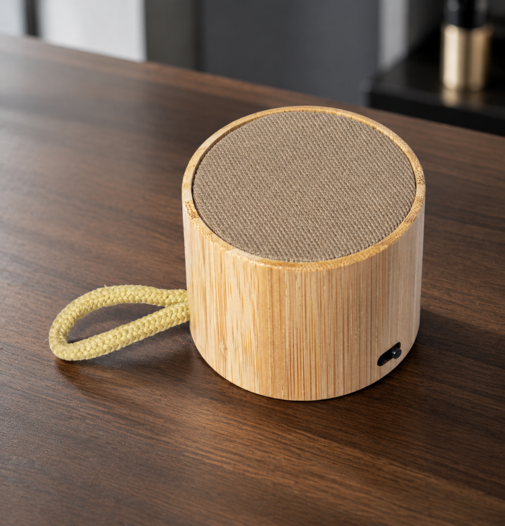 Wood-Finish Bluetooth Speaker with Carry Strap