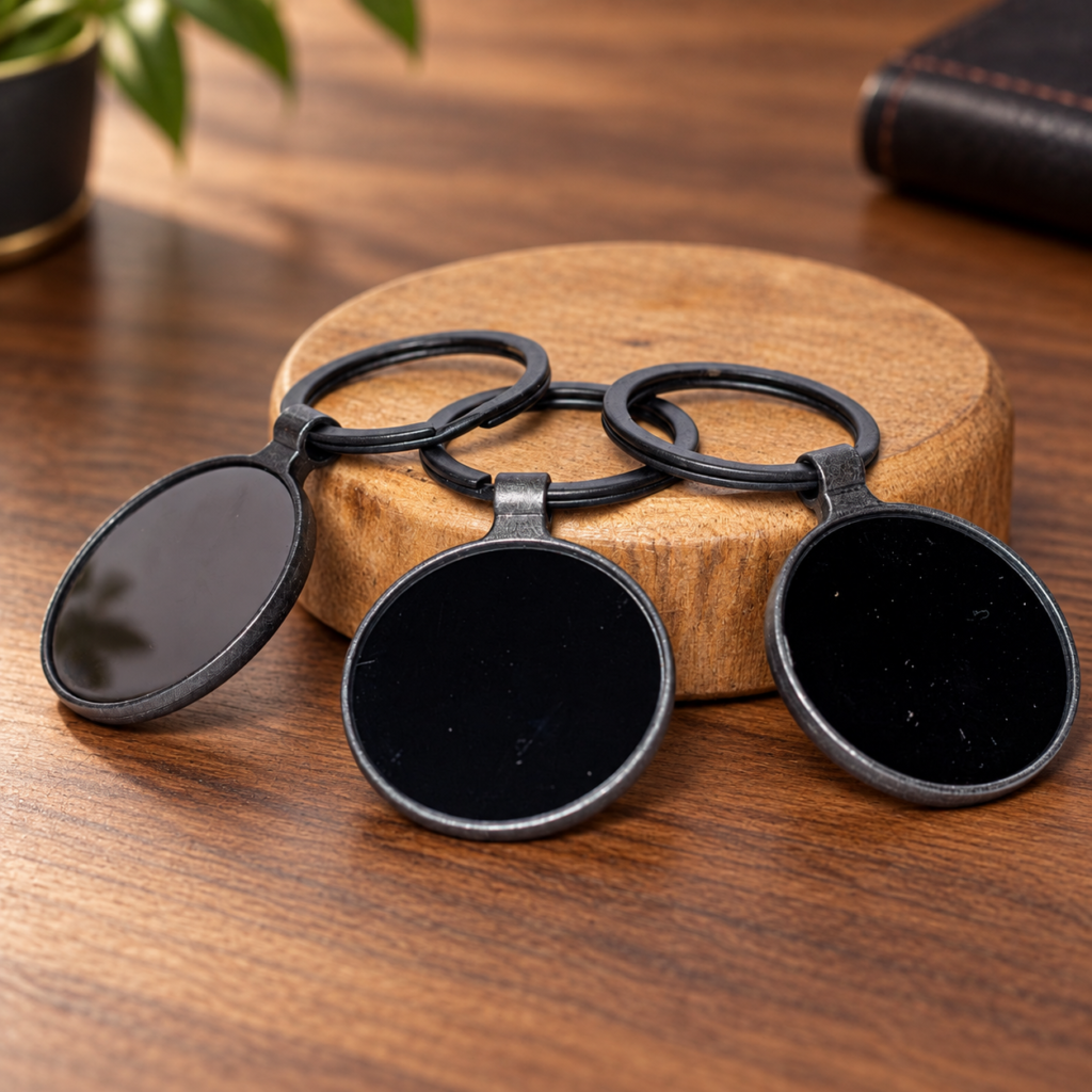 Round Black Classy Motif Keyrings
