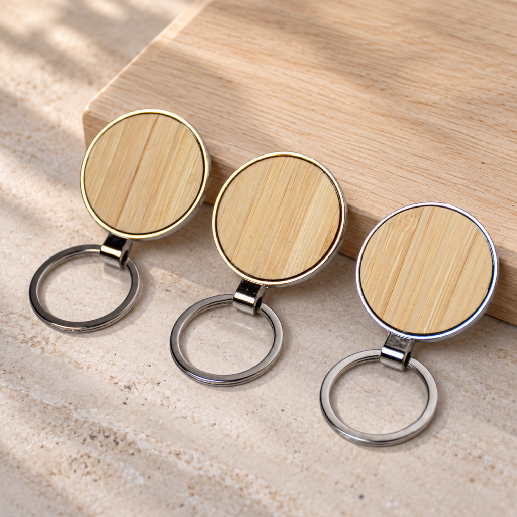 Round Bamboo Keyrings