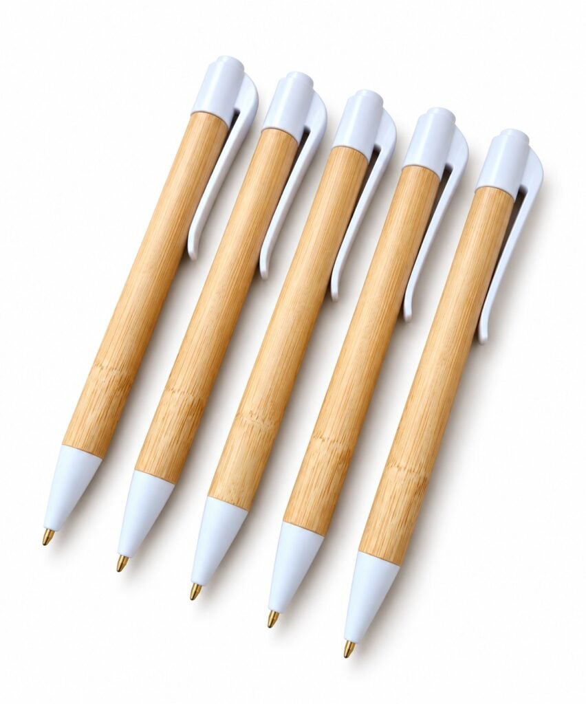 White Trim Bamboo Pens, showing the actual reference design on a white background