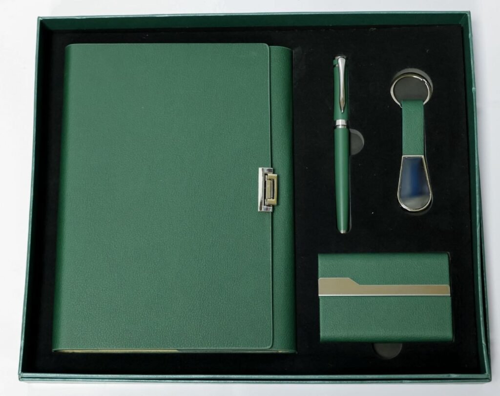 Notebook; Business-card holder; Pen; Keyholder