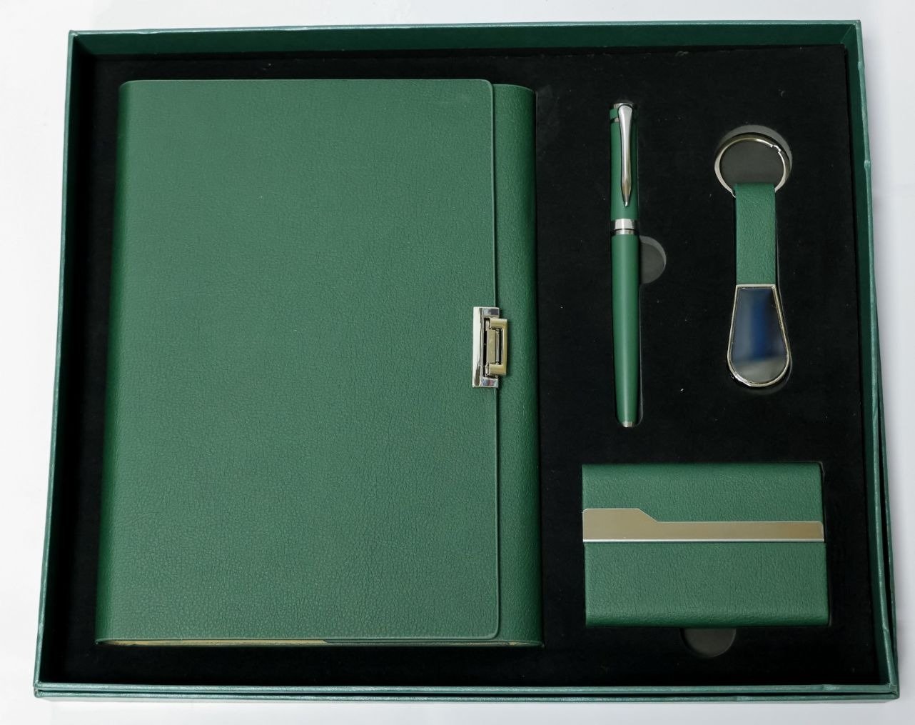 Notebook; Business-card holder; Pen; Keyholder
