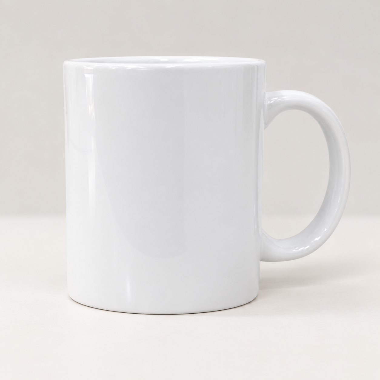 Standard white ceramic mug on a neutral studio background