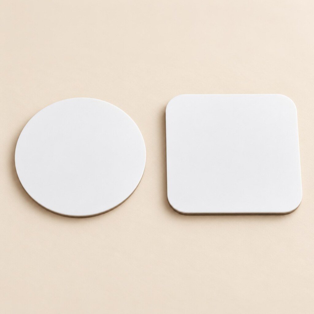 Plain white round and square coasters available for company branding in Nairobi